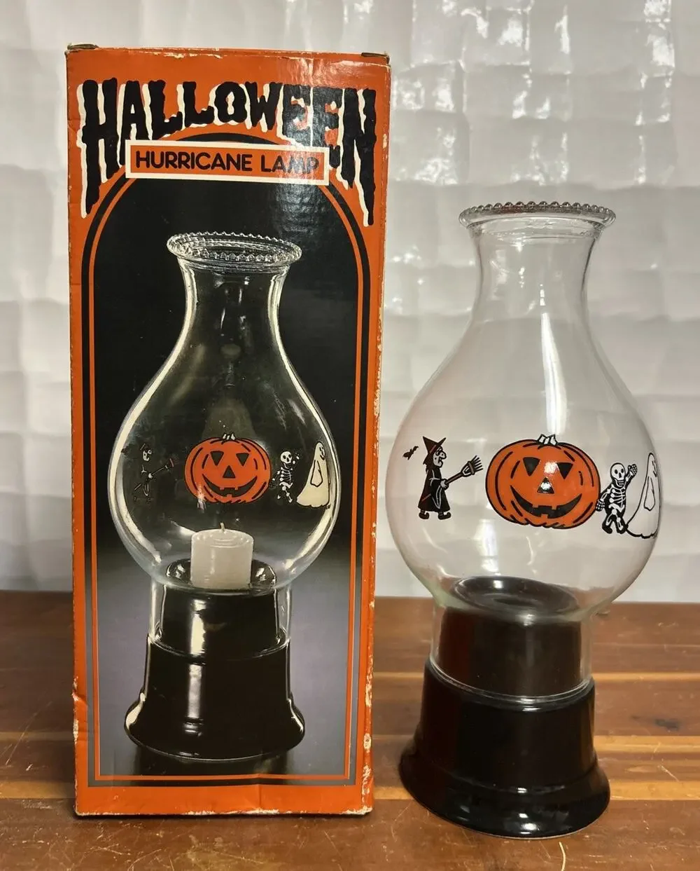NEW Vintage Halloween Hurricane Lamp Action Industries Ghost Witch Pumpkin Bat